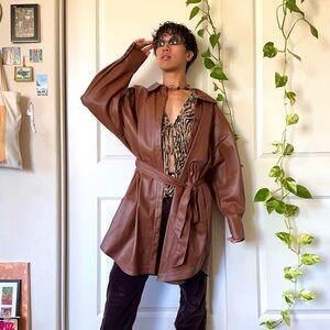 Plus Size Brown Pleather Coat